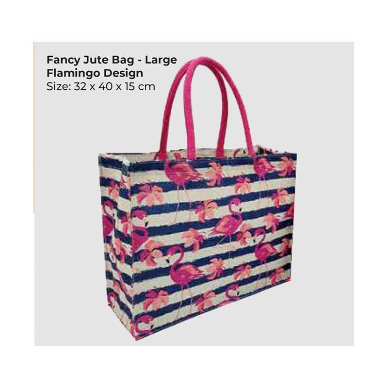 Large Flamingo Design - Fancy Jute Bag With Logo